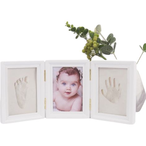 1 Set Cadre Photo, Empreinte main pied, Argile blanche non toxique, Bois naturel, Décoration chambre bébé (1/5)