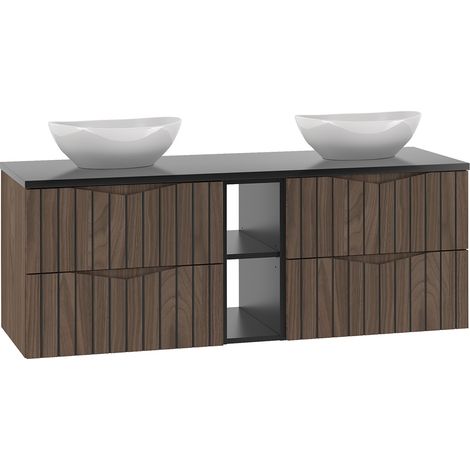 Mueble doble lavabo 140cm 2 compartimientos Siena madera y negro (1/4)
