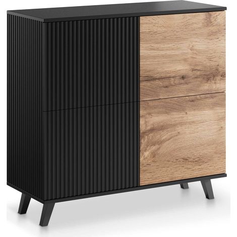 Aparador Luelia 119, Negro + Roble wotan, 95x100cm, Número de puertas: 040cm, Aglomerado laminado, MDF