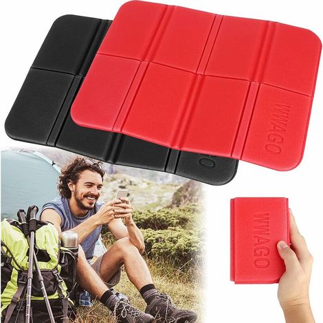 Tapis de Camping Pliable 2 Pcs Coussin de Siège Pliable en Extérieur, Pliant XPE Coussins en Mousse pour Randonnée Jardin Camping Pique-Nique,(Noir Rouge)