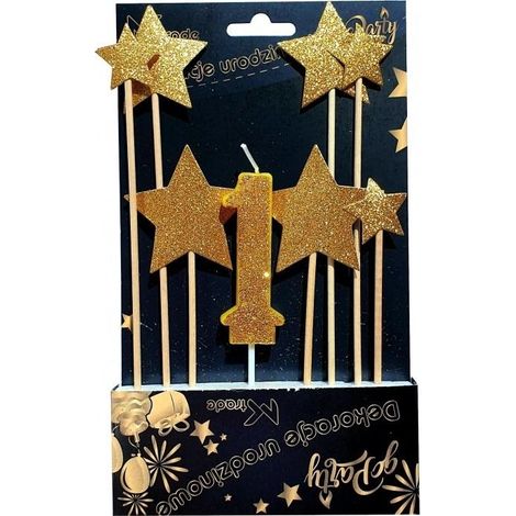 Décoration d'anniversaire - bougie et étoiles (8 pièces)