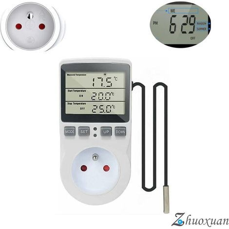 Enchufe controlador de temperatura digital de 220 V para calefacción y refrigeración con sonda, enchufe controlador de temperatura LCD para refrigerador, incubadora, invernadero, ventilador (1/4)