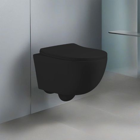 Vaso WC sospeso colore nero opaco senza brida con copriwater (1/4)