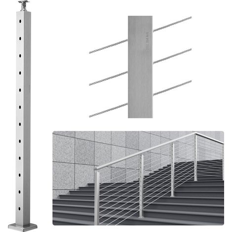 Poteau de rampe d'escalier à câble, 106,7x5x5 cm, poteau de garde-corps trous inclinés 30°, 12 trous pré-percés, poteau de rail acier inoxydable, support horizontal incurvé, 1JZLGZ1067556VUN5V0 (1/5)