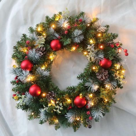 Guirlande De Noël Avec Lumières - Guirlande Boules De Noël - Décoration Porte Fenêtre Cheminée - 40x40x3 Cm - 20 Led - Alimentation Sur Piles (1/5)