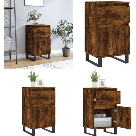Buffet chêne fumé 40x35x70 cm bois d'ingénierie - Buffet - Meuble De Rangement - Armoire - Commode - Mobilier - Home & Living (1/5)