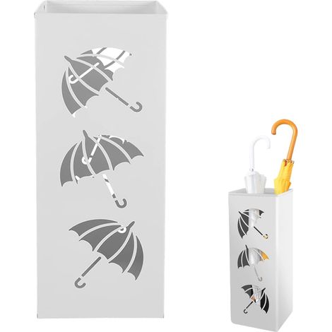 Porte Parapluie, 42 x 16 x 16 cm, 1 Stück Porte Parapluie Carré en Métal, Seau de Rangement pour Cannes de Marche, pour Parapluie, Bâtons de Randonnée, Papier D'emballage, Bâtons de Trekking(Blanc) (1/5)