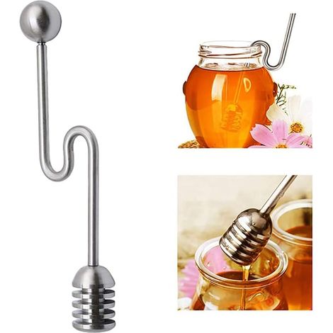 1 bâtonnet à miel en acier inoxydable avec manivelle et perles, idéal pour mélanger le miel, le thé, le café et les jus.
