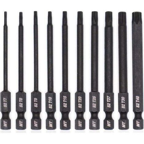 Jeu d\'embouts Torx pour tournevis, perceuses et cls chocs, rsistant la temprature, traitement thermique avanc, revtement phosphat, 8 cm, 10 pices (1/4)