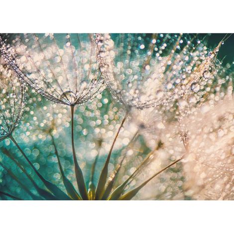 Tableau fleur turquoise & doré | Tableau printemps pour salle de bain | Tableau sur toile fleuri parfait pour couloir & bureau - 0,7 x 0,5 m (1/2)