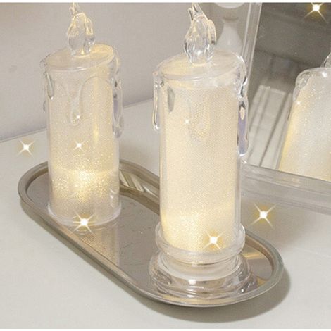 Lampe bougie légère, transparente et nacrée, veilleuse pour décoration de table, lampe bougie d'appoint pour dortoir (avec socle) (1/5)