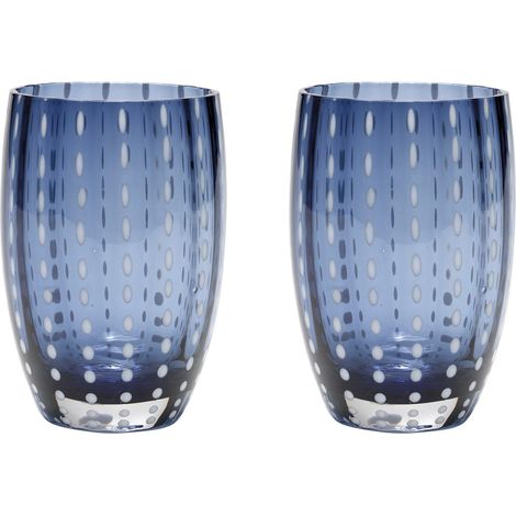Zafferano Perle Bicchiere Blu grigio - Vetro Colorato Soffiato a Bocca, 32 cl, Lavorato a Mano - Set da 2 Tumblers Artigianali per Acqua o Cocktail (1/3)