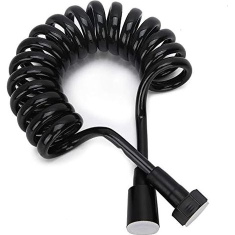 Tuyau de Douche Télescopique Extensible 2m, PU avec Ressort Cuivre, Flexible pour Pommeau de Douche et Bidet, Noir (1/5)