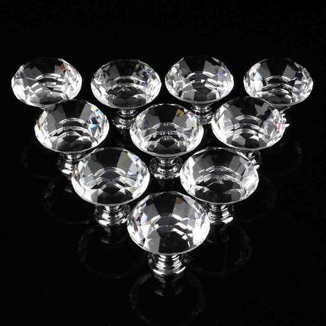30mm Boutons en Verre Transparent Tiroir en Cristal, Poignée de Meubles avec vis pour porte, tiroirs, chambre à coucher, armoire murale, armoire, 10 pièces (1/5)