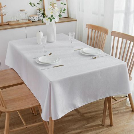 Nappe rectangulaire en jacquard 300x150 cm, blanc, déperlante, facile d'entretien