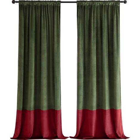 Tenda in velluto, con motivo a blocchi di colore e coda rossa, altezza 108 pollici. (1/2)