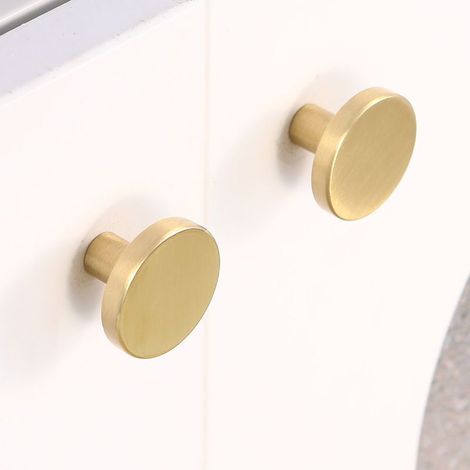 Boutons de meubles en laiton brossé, boutons de tiroir de commode dorés pour placards, couloirs, salles de bains et cuisines, paquet de 10 (champignon de 28 mm) (1/5)