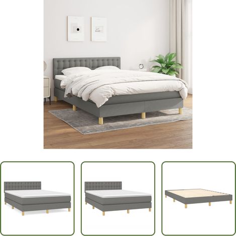vidaXL Kopfteil - Boxspringbett mit Matratze Dunkelgrau 140x200 cm Stoff (1/5)