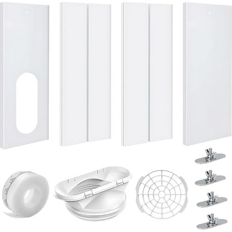 Kit Fenêtre Climatiseur Mobile, NAVESO Kit Calfeutrage Climatiseur Fenetre, Kit Climatisation Fenetre, Kit Fenetre Clim pour Tuyau D'évacuation de 13/15cm, Fenêtre Verticale et Horizontale de 43-140cm (1/5)