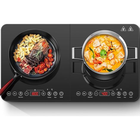 Induktionskochfeld, Aobosi Doppel Induktionskochplatte tragbares Kochfeld mit Warmhaltefunktion, 10 Temperaturstufen und 6 Leistungsstufen, Timer, Max & Min-Taste, 3500Watt, Sensor-Touch-Steuerung (1/5)