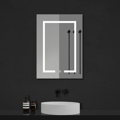 Ocean Armoire Miroir Salle de Bain LED avec Prise Rasoir, 70x40cm, Anti-Buée et 3 Tons LED, anthracite (1/5)