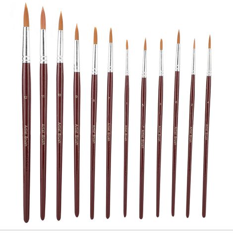 Lot de 12 pinceaux ronds nylon bordeaux pour peinture artistique dessin cheveux, outillage de précision (1/5)