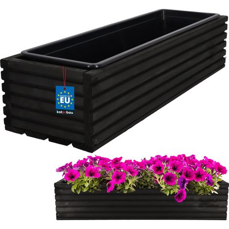 KOTARBAU® Pflanzkasten aus Holz für Terrasse und Garten mit Einsatz, Schwarz, 64 x 20 cm