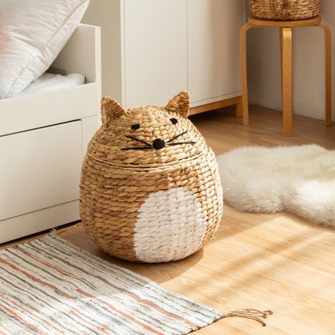 Panier de rangement enfant en jacinthe d’eau Noah - COMPACTOR - 40 x 40 x H.43 CM - Naturel (1/5)