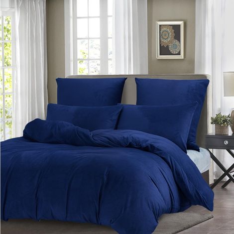 Parure de lit d'hiver en flanelle 220 x 240 cm Bleu foncé Chaude Douillette En velours Toucher cachemire Housse de couette 220 × 240 cm Avec fermeture éclair (1/5)