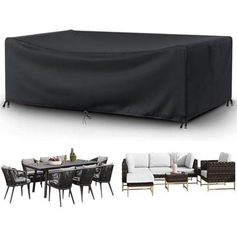 Housse rectangulaire 420D imperméable pour Meubles de Patio, Jardin, Salle à Manger, Jardin, Salle à Manger, canapé sectionnel, Table et chaises, 228,6 x 165,7 x 71,1 cm (L x l x H), Noir (1/5)