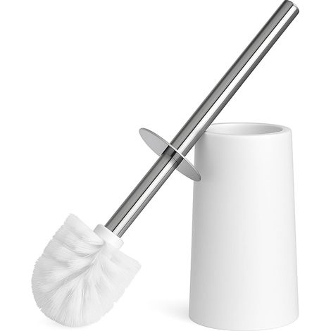 Brosse WC blanche avec support, brosse de nettoyage de salle de bain ergonomique à long manche, outil de salle de bain durable et élégant pour un nettoyage en profondeur des interstices, accessoires d