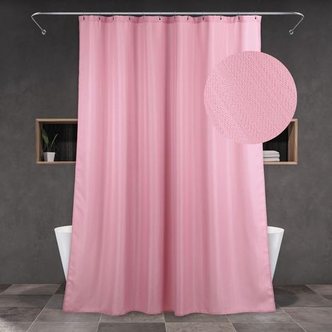 Rideau de douche extra long rose : rideau de douche extra long en tissu polyester texturé imperméable lavable pour salle de bain – Doublure de rideau de bain décorative unie simple et (1/5)