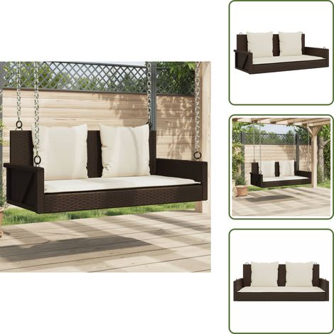 The Living Store Balancelle avec coussins marron 119x56x48 cm résine tressée - Balancelle De Jardin - Banc De Jardin - Chaise Suspendue - Fauteuil Suspendu - Relaxations Extérieur