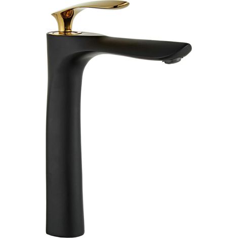Mitigeur Lavabo Robinet Salle de Bain Haut Robinet Noir Corps Poignée en Chrome doré Laiton Mélangeur