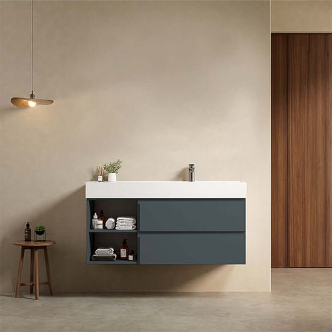Mobile bagno sospeso 120 cm Blu Mare Lavabo a Destra in Resina Senza Specchio - Fiji Paint Plus (1/4)