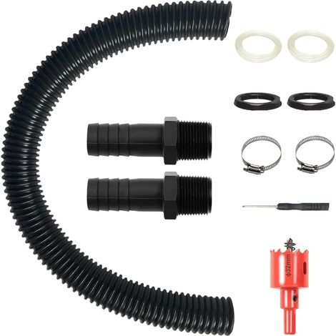 Connection kit for rain tank, 25 mm, connection hose 100 cm with locking nut, hole opener for rainwater collector (1/5)