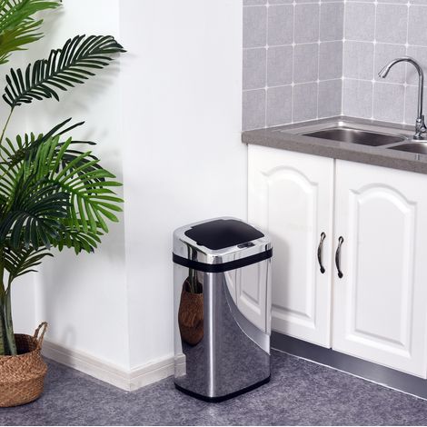 Automatik Mülleimer mit Sensor Edelstahl Silber 1 Stück OKMYHOME (1/5)