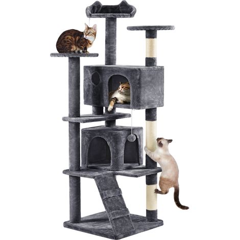 Homevive Árbol Rascador para Gatos Altura 178 cm Torre para Gatos Multinivel con 3 Plataformas 2 Cueva para 3-4 Gatos Gris Oscuro (1/5)