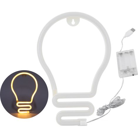 Lampadaire Neon LED en Forme de Bulbe - Décor mural pour Anniversaire, Noël, Mariage - Alimentation USB/Piles (3 piles AA) - Warm Colour - 25.5cm