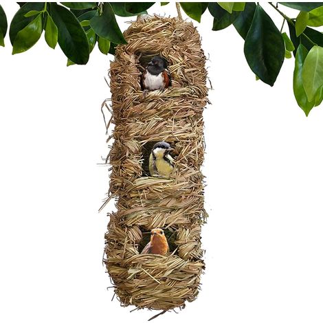 Cage à oiseaux écologique en forme de larme, tissée à la main, nichoir, perchoir, cabane à oiseaux en herbe, maison d'oiseaux suspendue, lieu de repos confortable, 100 % fibres naturelles, offre un ab (1/5)