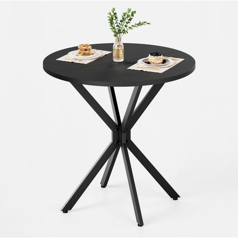Table ronde 80 cm pour 2 personnes, plateau noir, pieds en X en acier, idéale pour cuisine, salle à manger, bureau à domicile et salon, stable et gain de place CHICFURN (1/5)