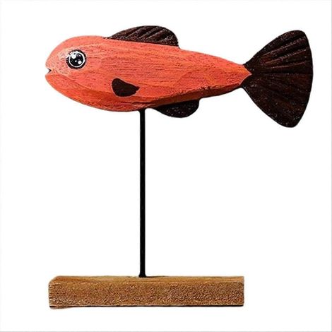 Statue Poisson en Bois Sculpture Nordique Déco Maison Ornement Artisanat Figurine Nature (1/5)