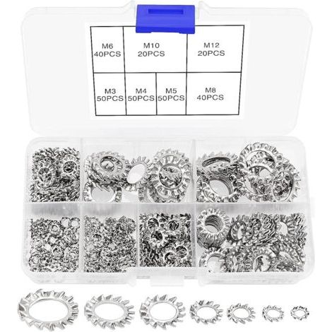 Pair 270 Pièces Dent Externe Étoile Rondelles, 7 Tailles M3 à M12 (1/5)