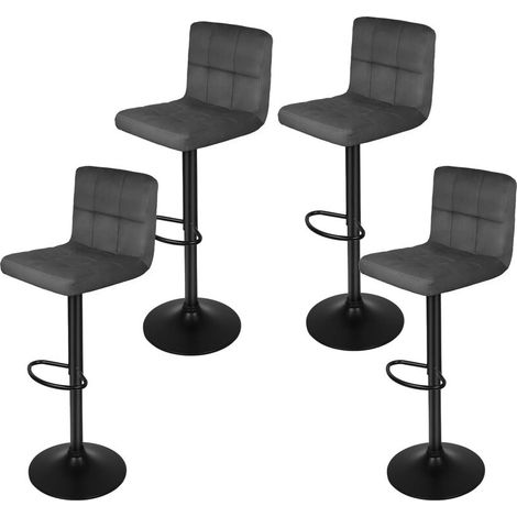 4pcs Tabouret de Bar en velours et métal. Chaise de comptoir réglable en Hauteur et Rotatif.gris foncé Tabouret de Bar avec dossier (1/5)