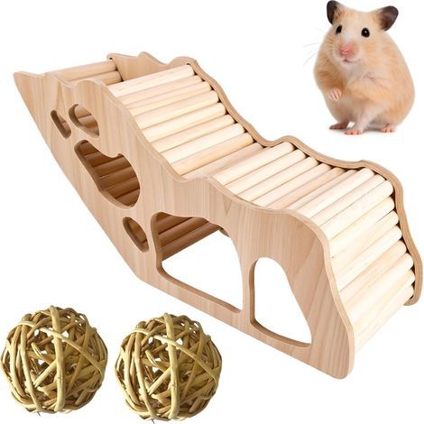 1 Maison en bois, échelle d'escalade, tunnel, cachette, jouet pour hamster, gerbille, cochon d'Inde (1/5)