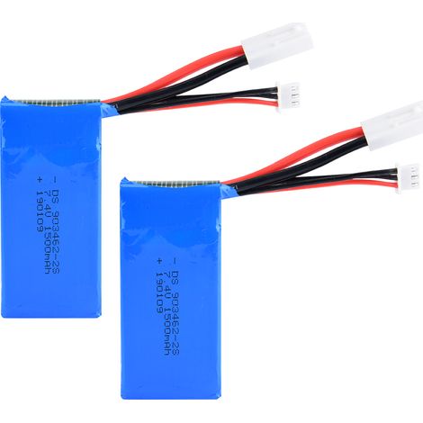 2Pcs Batterie Lithium 7.4V 1500mAh 25C 2s avec Connecteur Tamiya Petit pour Modèle RC FT009 (1/5)