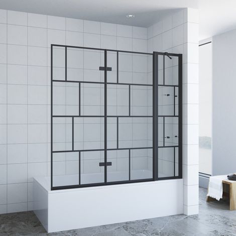 150x140 cm Badewannenaufsatz 3 Teilig Nano Glas Duschtrennwand Einscheiben-Sicherheitsglas, Hebe- / Senkfunktion, links und rechts montierbar (1/5)