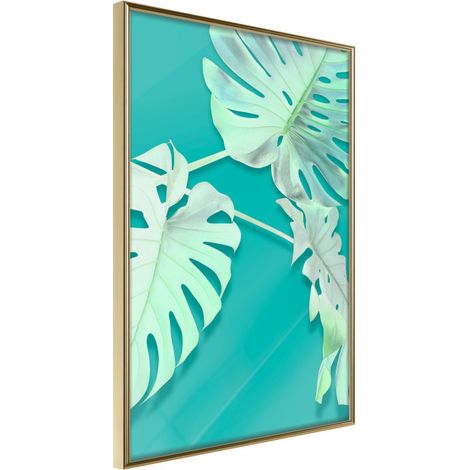 Affiche Murale Encadrée "Teal Monstera" 21 x 30 cm Or