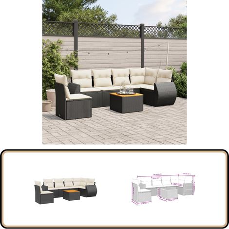 Salon de jardin 7 pcs avec coussins noir résine tressée - Ensemble Salon De Jardin - Meuble Extérieur - Jardin Design - Mobilier De Jardin - Chaise Lounge