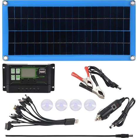 Panneau Solaire 300W 12V 5V Double ContrôLeur USB éTanche Monocrystalin Cellules Solaires Chargeur de Batterie -100A (1/5)